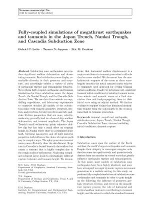 Fully-Coupled Simulations of Megathrust Earthquakes and Tsunamis in the Japan Trench, Nankai Trough, and Cascadia Subduction Zone