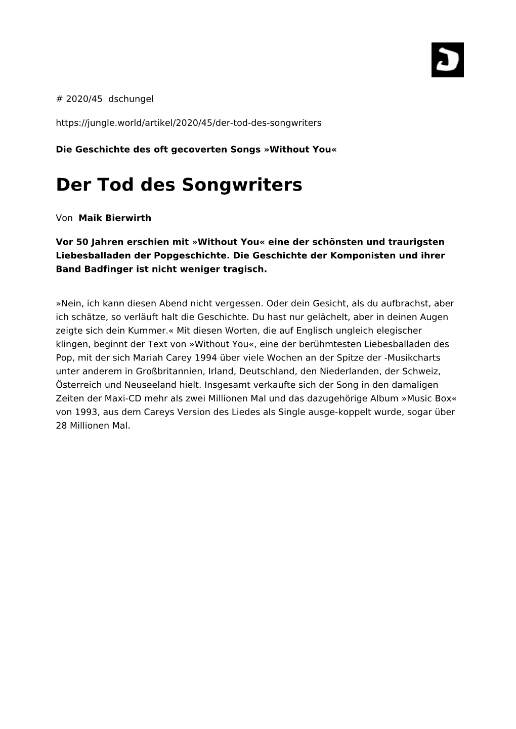 Der Tod Des Songwriters