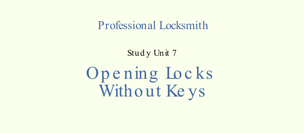 Opening Locks Without Keys Iii Preview