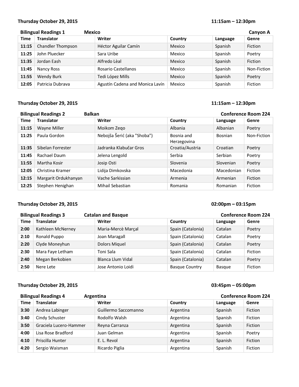 Bilingual Reading Schedule