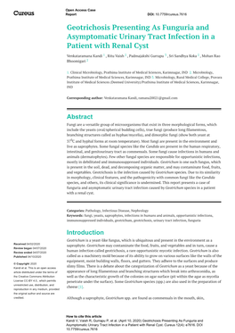 Geotrichosis Presenting As Funguria and Asymptomatic Urinary Tract Infection in a Patient with Renal Cyst