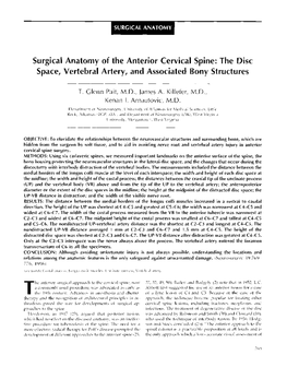 Surgical Anatonly of the Anterior Cervical Spine: the Disc Space, Vertebral Artery, and Associated Bony Structures