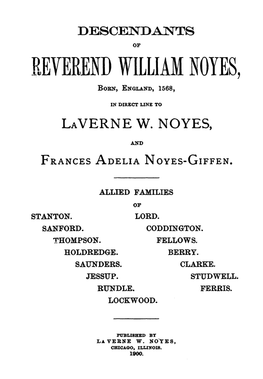 REVEREND WILLIAM NOYES, Born, ENGLAND, 1568