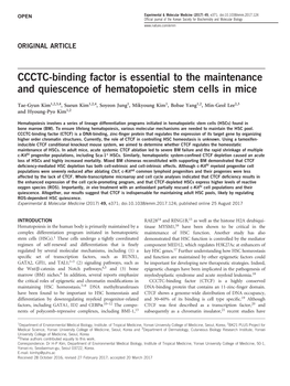 CCCTC-Binding Factor Is Essential to the Maintenance and Quiescence of Hematopoietic Stem Cells in Mice