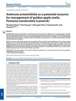Ambrosia Artemisiifolia As a Potential Resource for Management of Golden