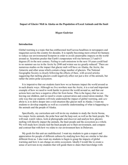 Impact of Glacier Melt in Alaska on the Population of Local Animals and the Inuit