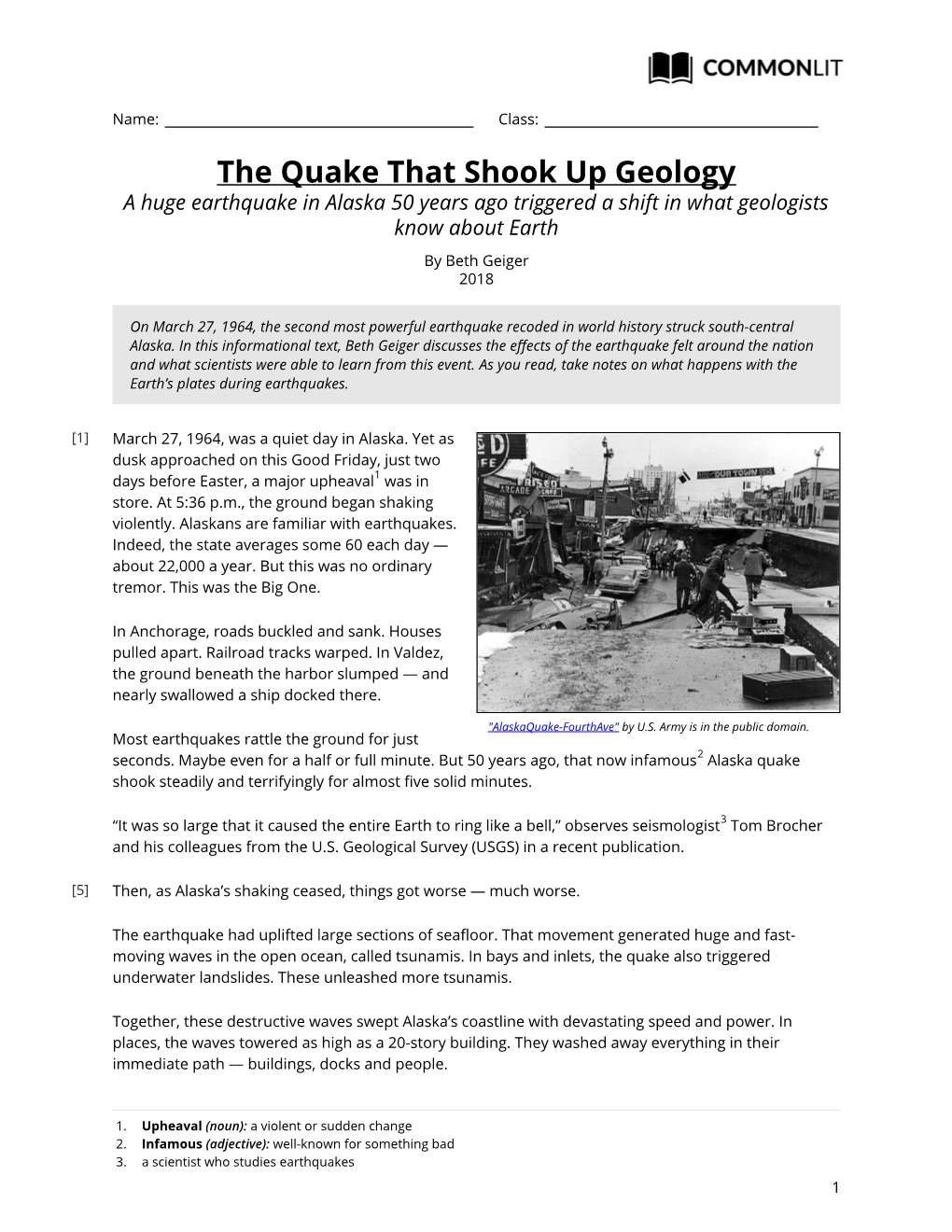 Commonlit | the Quake That Shook up Geology