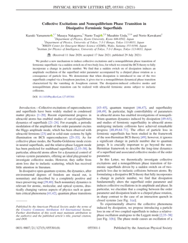 Collective Excitations and Nonequilibrium Phase Transition in Dissipative Fermionic Superfluids