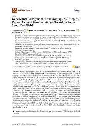 Geochemical Analysis for Determining Total Organic Carbon Content Based on ∆Logr Technique in the South Pars Field