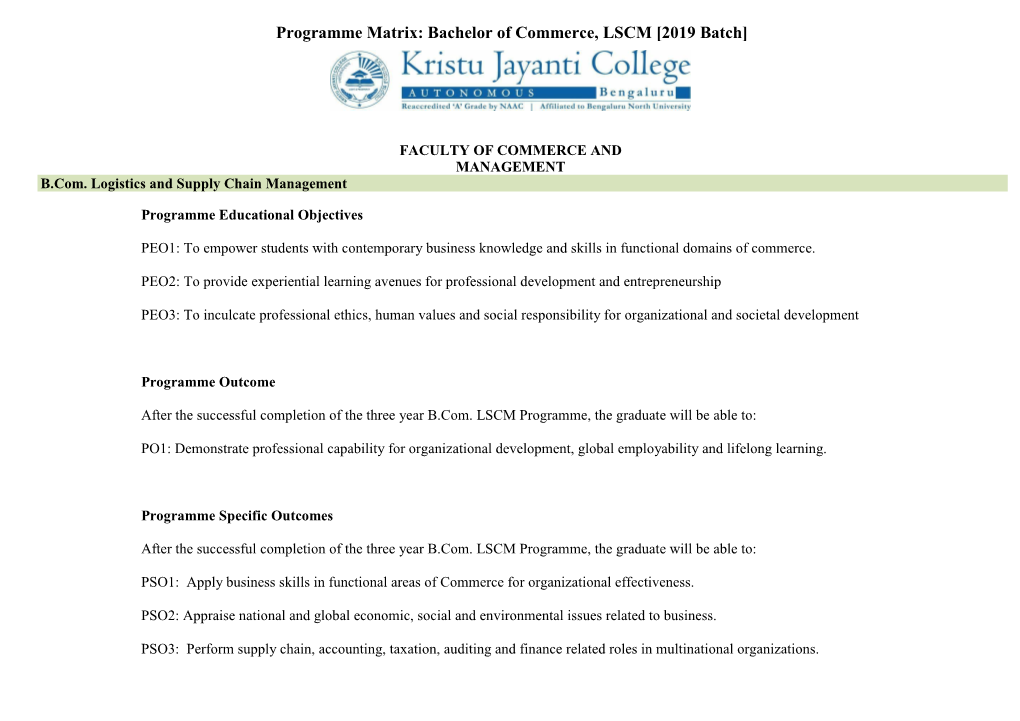 Bachelor of Commerce, LSCM [2019 Batch]