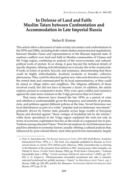 Muslim Tatars Between Confrontation and Accommodation in Late Imperial Russia