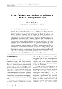 Review of Water Resource Exploitation and Landuse Pressure in the Pangani River Basin