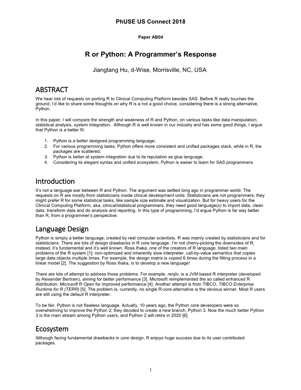 R Or Python: a Programmer’S Response