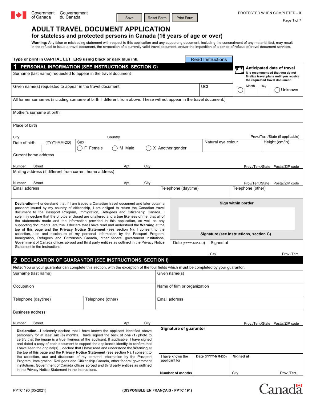 Adult Travel Document Application Form Pptc 190 Docslib 1479