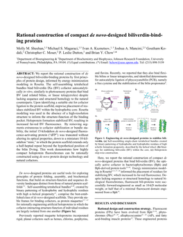 Rational Construction of Compact De Novo-Designed Biliverdin-Bind- Ing Proteins Molly M