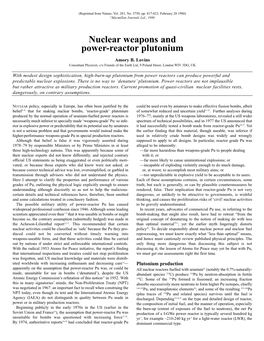 Nuclear Weapons and Power-Reactor Plutonium Amory B