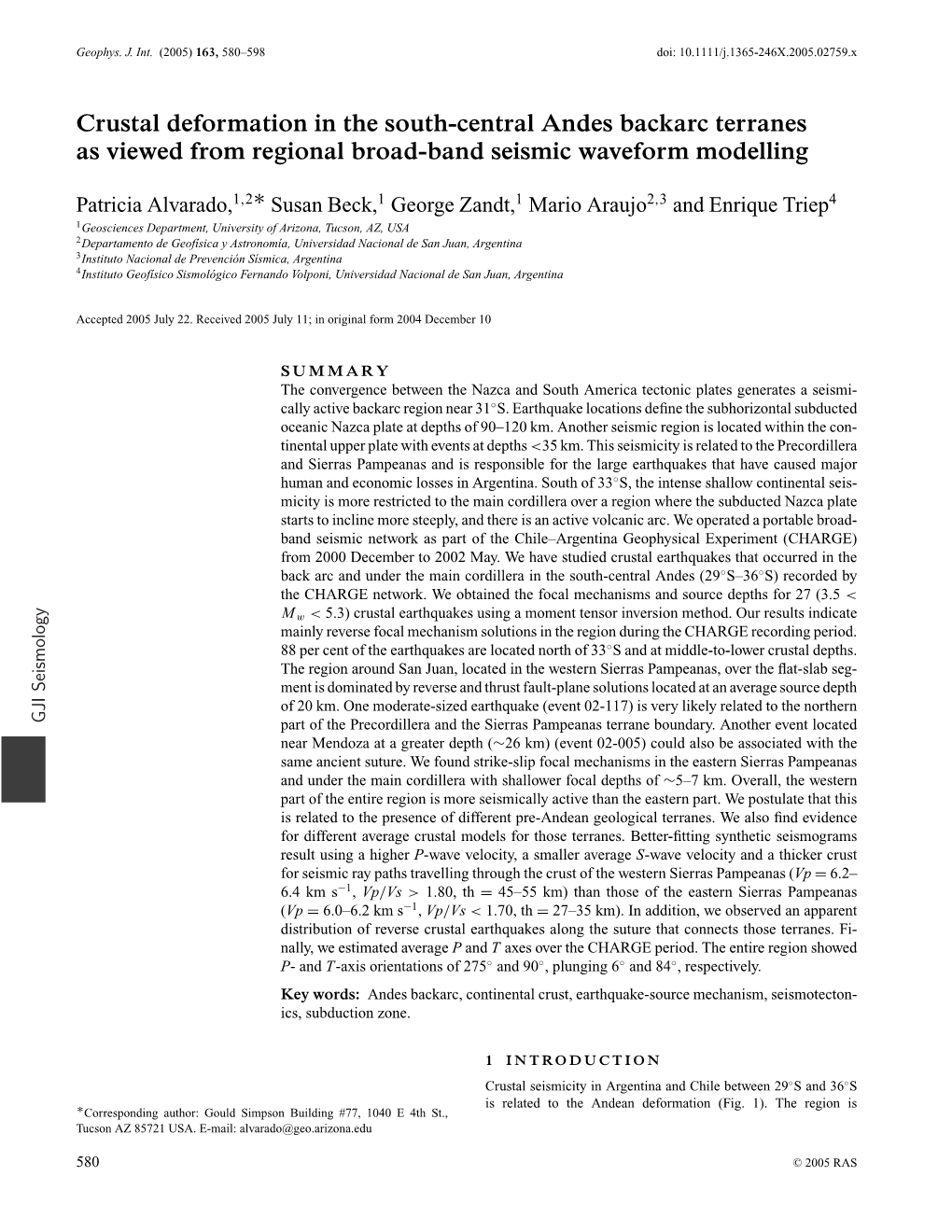 Crustal Deformation in the South-Central Andes Backarc Terranes As Viewed from Regional Broad-Band Seismic Waveform Modelling