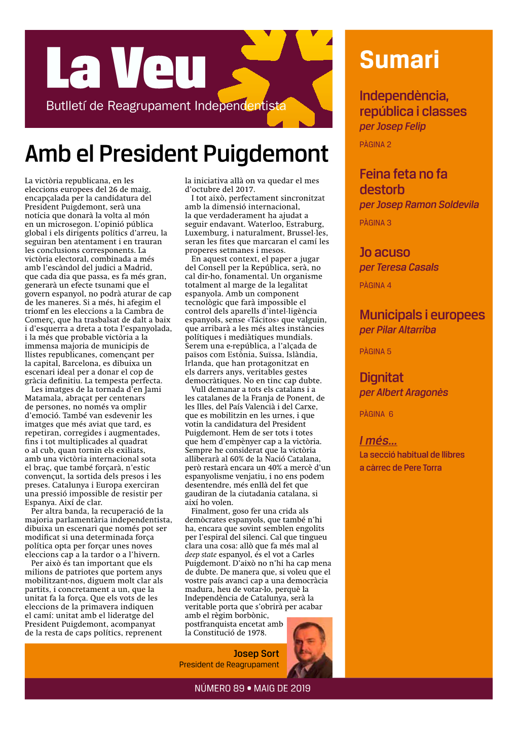 Sumari Independència, Butlletí De Reagrupament Independentista República I Classes Per Josep Felip Amb El President Puigdemont PÀGINA 2