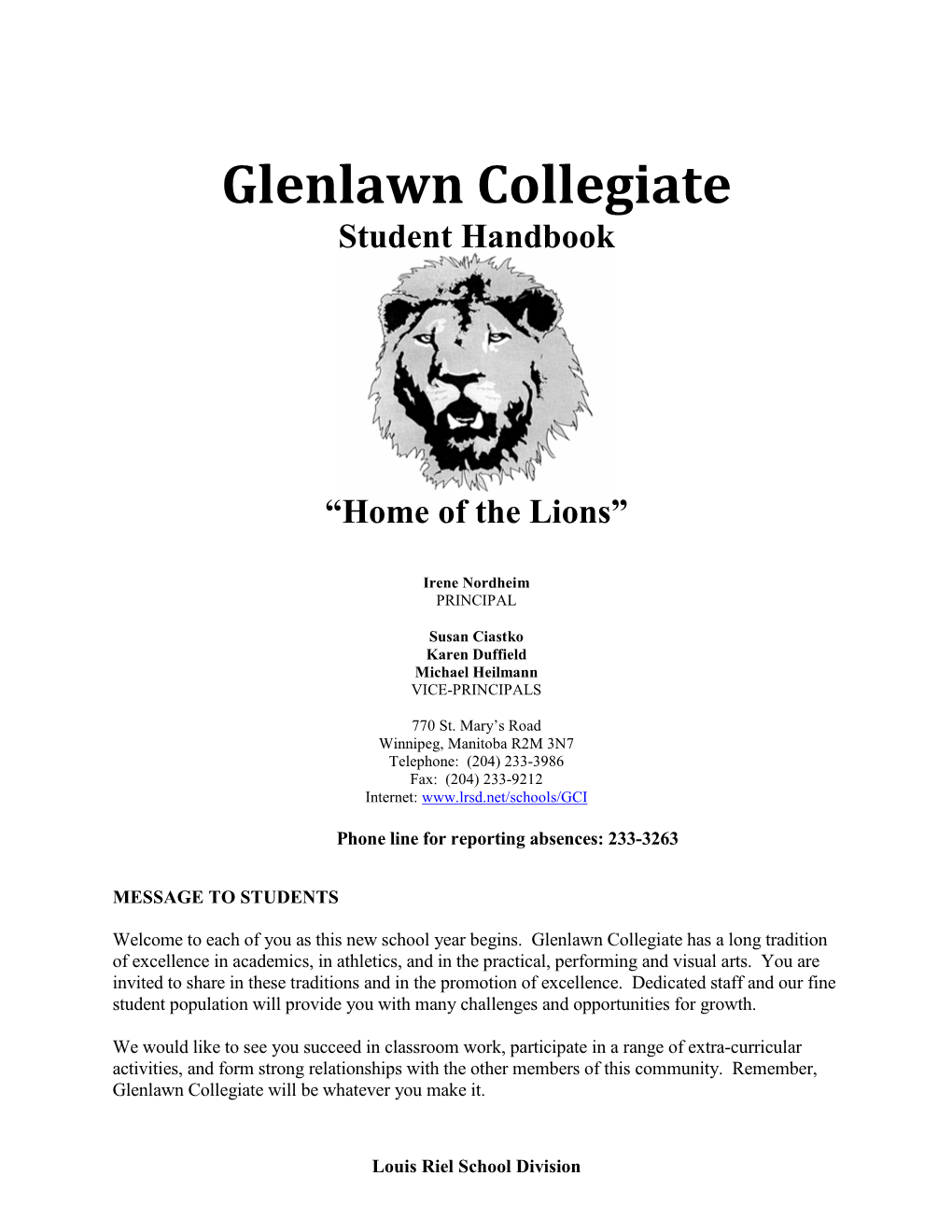 Glenlawn Collegiate Student Handbook