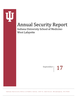 Annual Security Report Indiana University School of Medicine- West Lafayette
