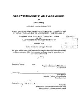 A Study of Video Game Criticism by Ayse Gursoy
