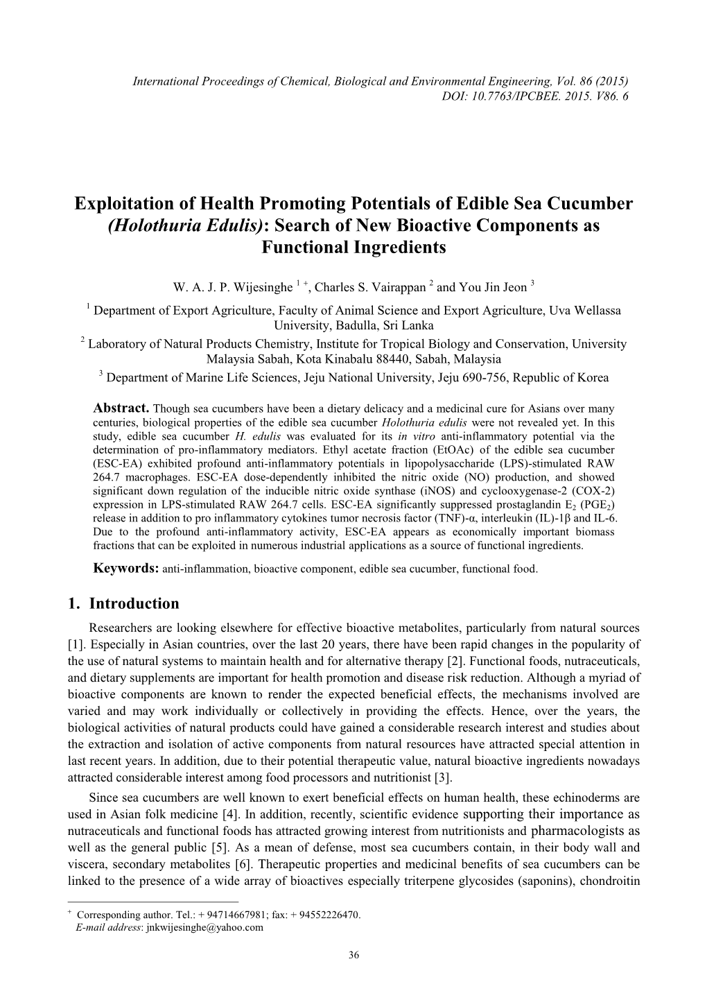 Holothuria Edulis): Search of New Bioactive Components As Functional Ingredients