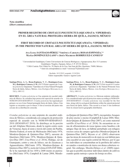 Primer Registro De Crotalus Polystictus (Squamata: Viperidae) En El Área Natural Protegida Sierra De Quila, Jalisco, México