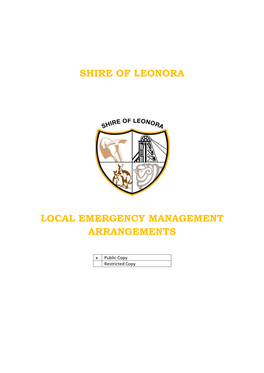 Shire of Leonora Local Emergency Management Arrangements