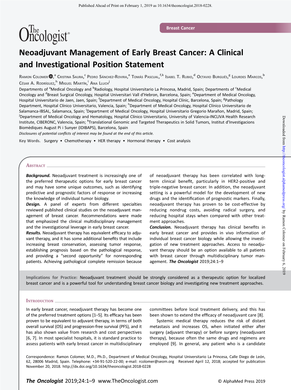 Neoadjuvant Management of Early Breast Cancer: a Clinicaland