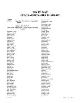 Title 237 WAC GEOGRAPHIC NAMES, BOARD ON