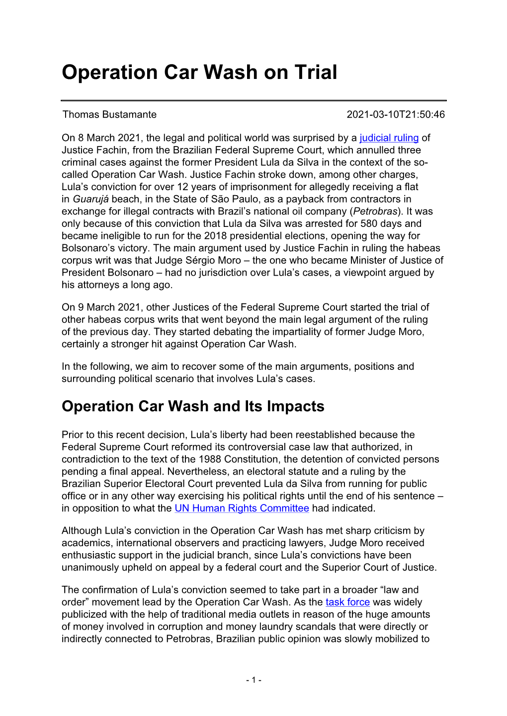 Operation Car Wash on Trial