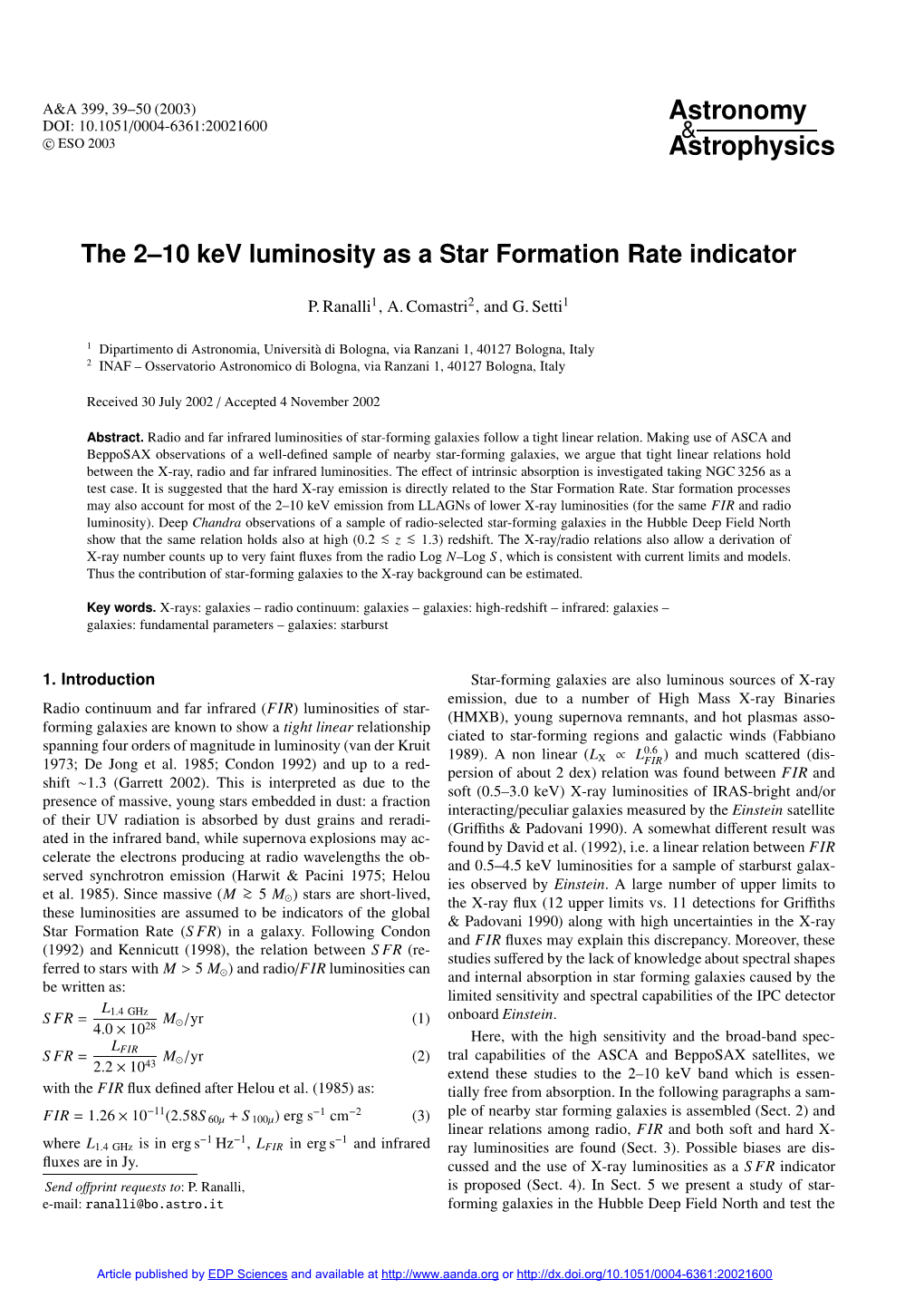 The 2–10 Kev Luminosity As a Star Formation Rate Indicator