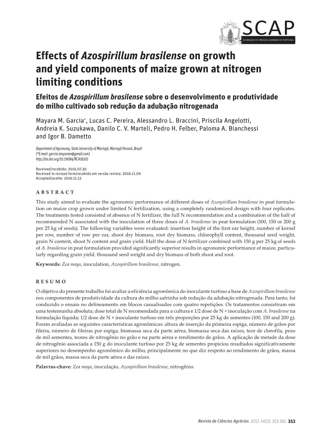 Effects of Azospirillum Brasilense on Growth and Yield Components of Maize Grown at Nitrogen Limiting Conditions