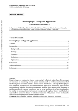 Bacteriophages: Ecology and Applications Ramin Mazaheri Nezhad Fard 1,2*