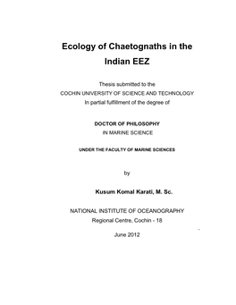 Ecology of Chaetognaths in the Indian EEZ