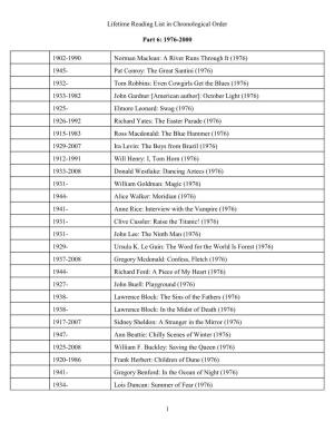 Lifetime Reading List in Chronological Order Part 6