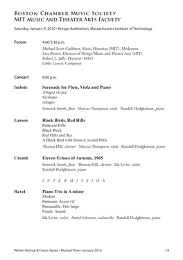 Program Notes for Winter Forum Concert Series