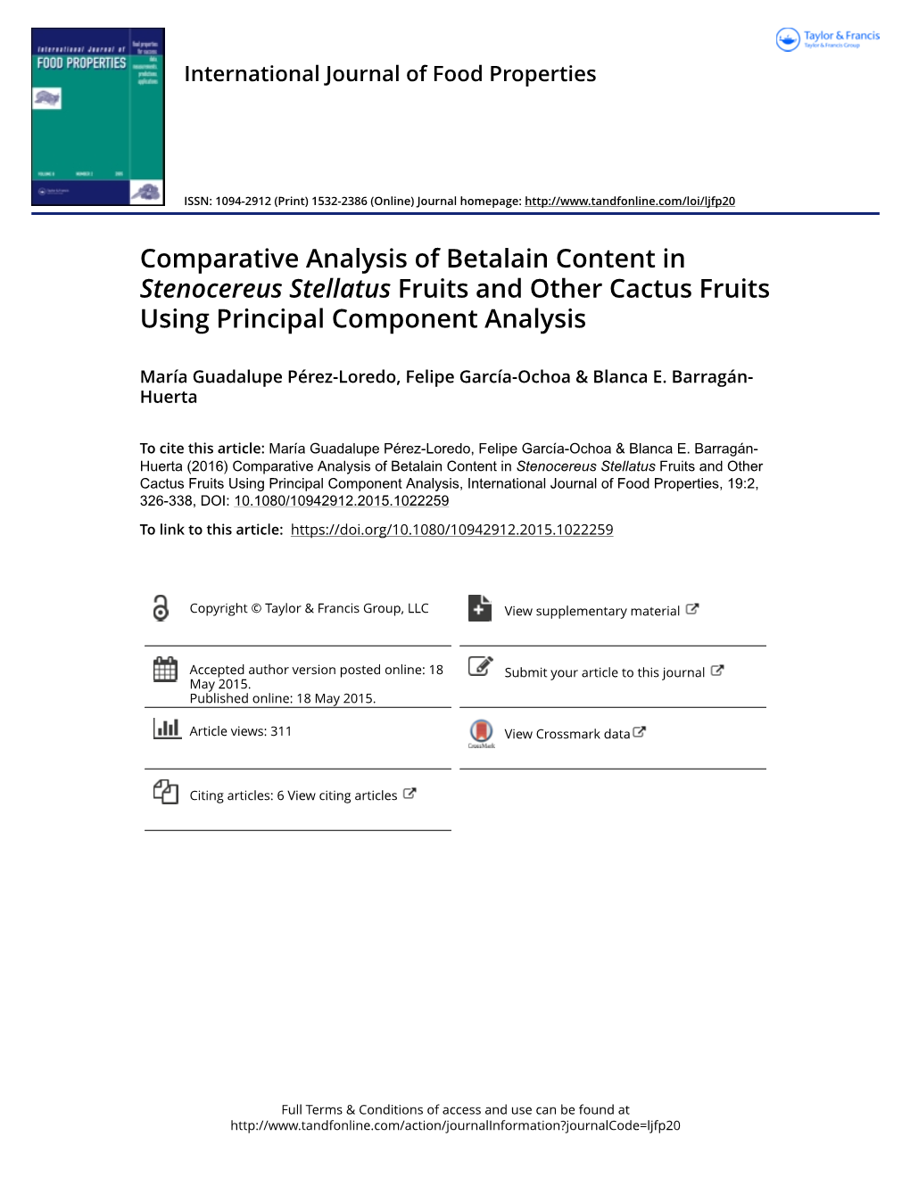 Comparative Analysis of Betalain Content in Stenocereus Stellatus Fruits and Other Cactus Fruits Using Principal Component Analysis