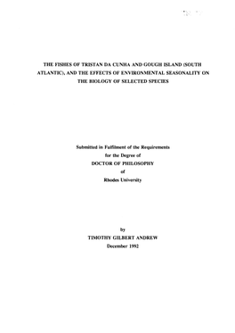 The Fishes of Tristan Da Cunha and Gough Island (South Atlantic), and the Effects of Environmental Seasonality on the Biology of Selected Species