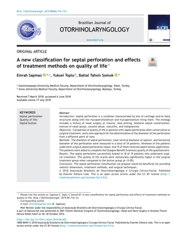 A New Classification for Septal Perforation and Effects of Treatment