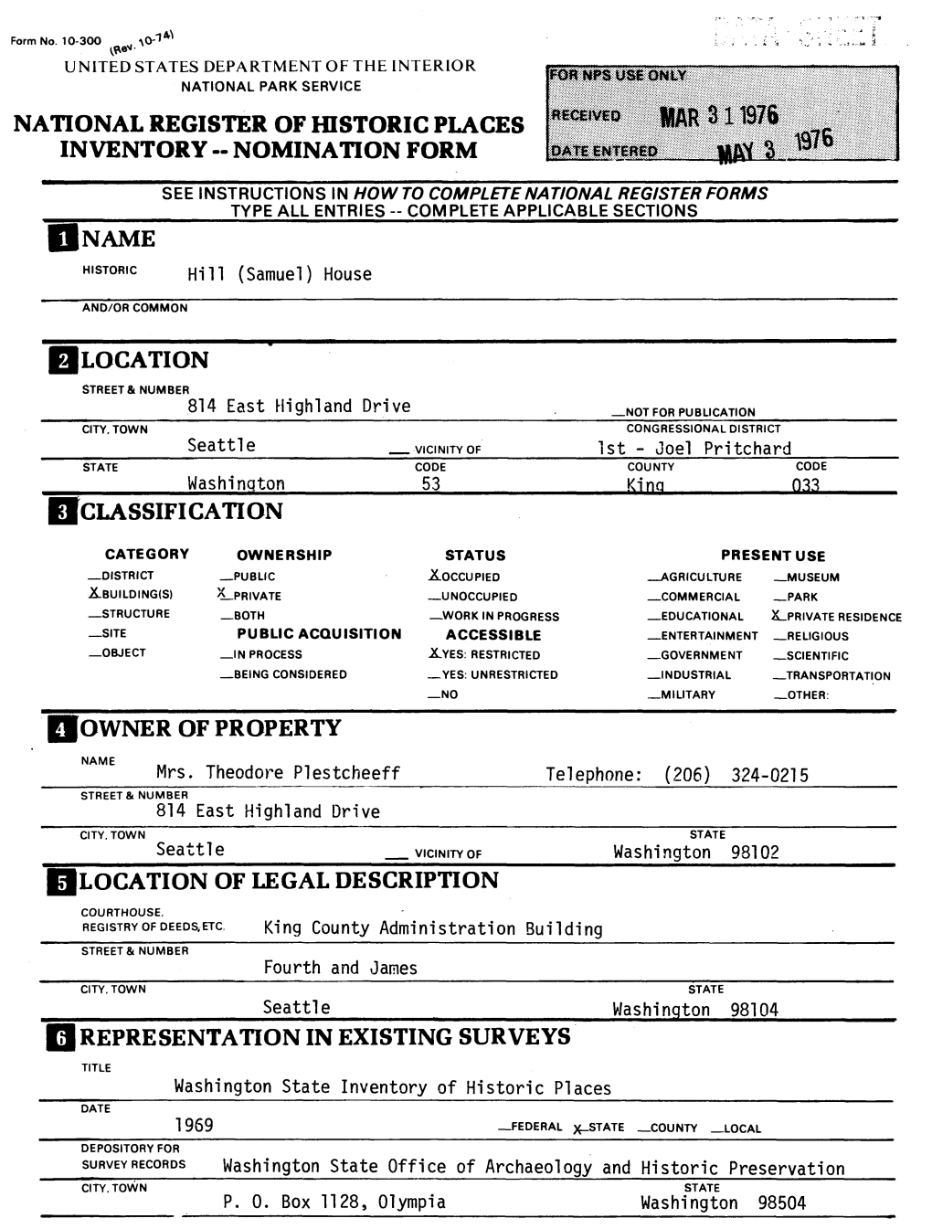 National Register of Historic Places Inventory - Nomination Form