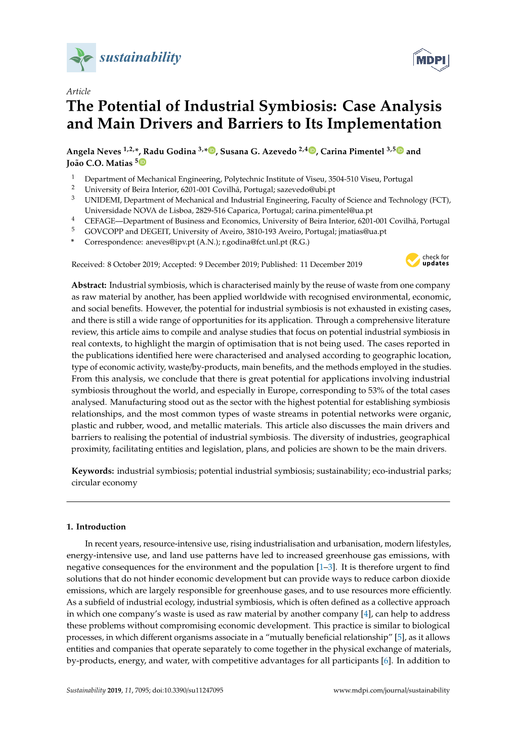 The Potential of Industrial Symbiosis: Case Analysis and Main Drivers and Barriers to Its Implementation