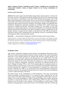 Alpine Common Property Institutions Under Change