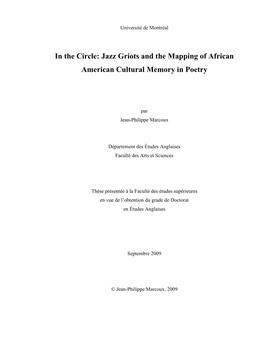 Jazz Griots and the Mapping of African American Cultural Memory in Poetry
