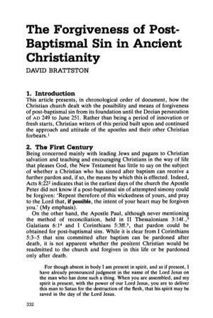 The Forgiveness of Post- Baptismal Sin in Ancient Christianity