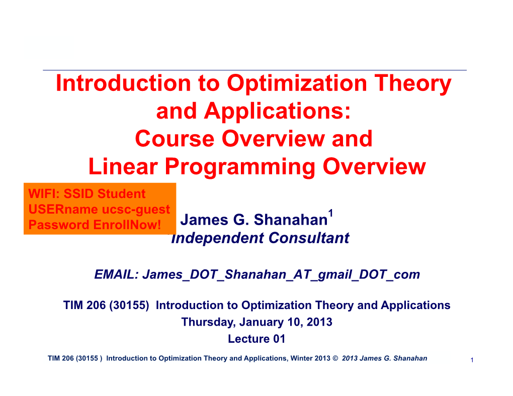 Introduction to Optimization Theory and Applications