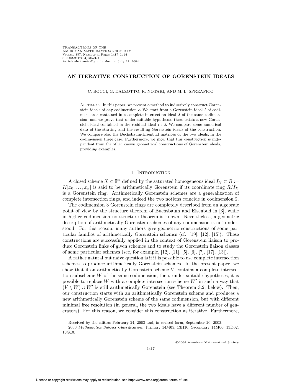 An Iterative Construction of Gorenstein Ideals 1419