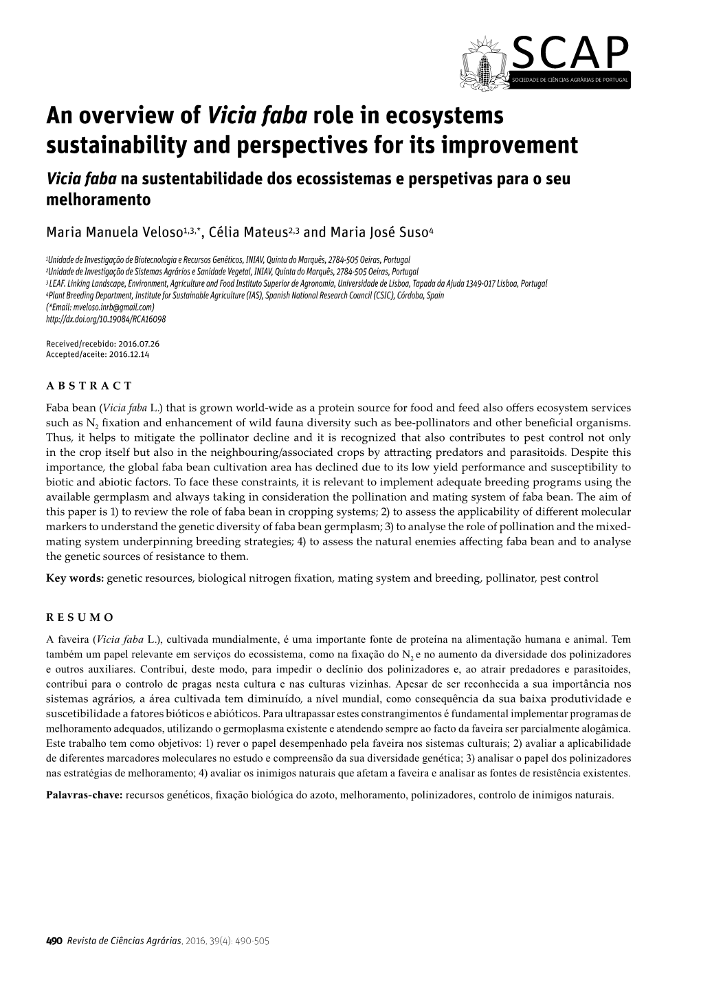 An Overview of Vicia Faba Role in Ecosystems Sustainability And