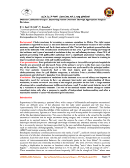 9990 East Cent. Afr. J. Surg. (Online) E Text] Difficult Gallbladder Surgery, Improving Patient Outcomes Through Appropriate Surgical Decisions