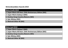 Nintendowebben Awards 2010 Bästa Grafik 2010 1. Super Mario All Stars: 25Th Anniversary Edition (Wii) 2